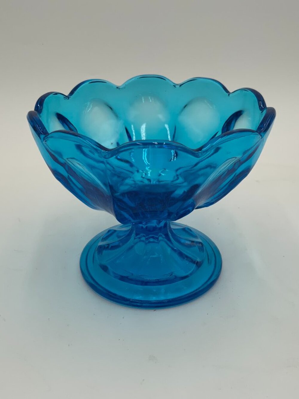 Vintage Anchor Hocking Blue Fairfield Glass Pedestal Candy Dish or Bowl